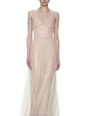 Reverly Blush Tulle Illusion Neckline Evening Gown